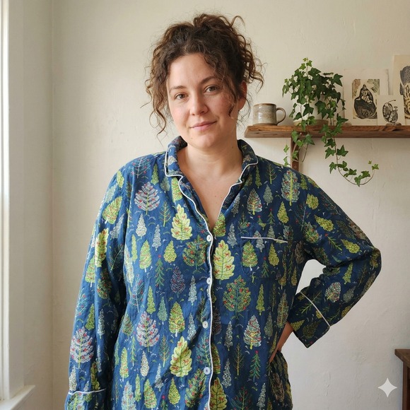 Printfresh Other - Printfresh Pajama Top Womens Plus Size 1X Blue Twinkling Trees Organic Cotton
